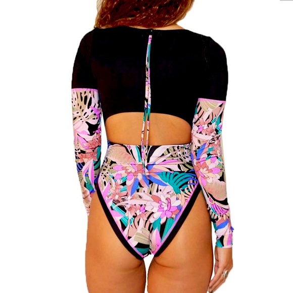 Hurley Max Palm Paradise Long Sleeve Rash Vest Bodysuit - Picture 3 of 15